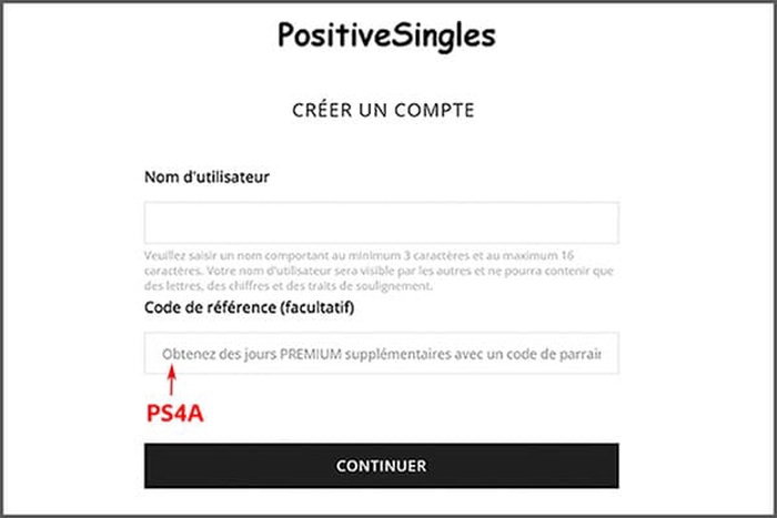 Code de coupon de parrainage Positive Singles : PS4A