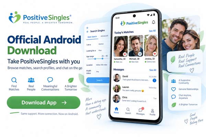 positive singles app for android, PositiveSingles Android app, Positive Singles app download, herpes dating app for Android, STD dating app Android, PositiveSingles Google Play, HSV dating app, Android herpes dating app