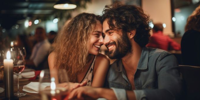 A beautiful couple in love spends time together