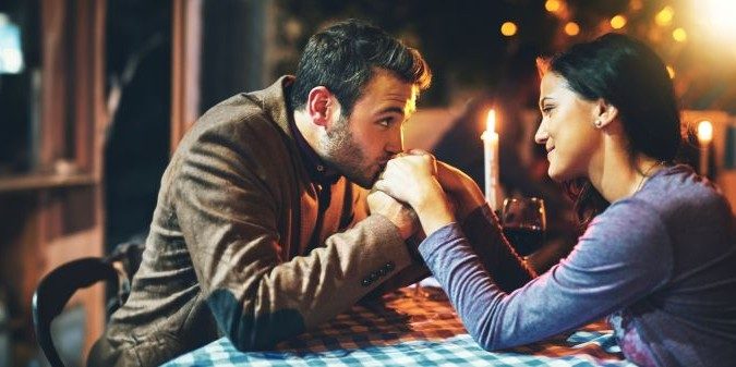 Romance man and woman on date night