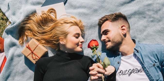 sweet couple with rose