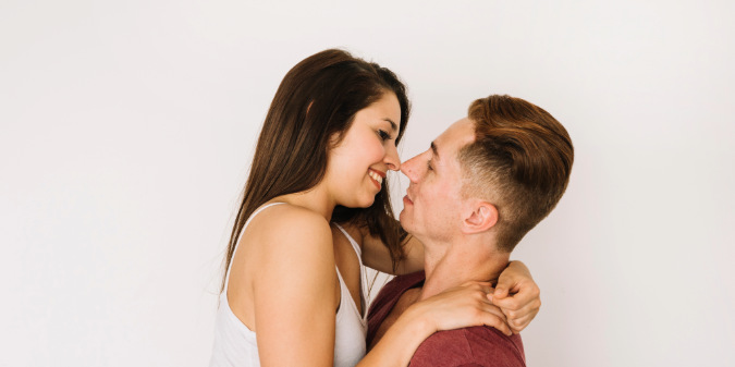 sensual couple hugging