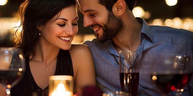 Couple enjoying a romantic candlelight dinner