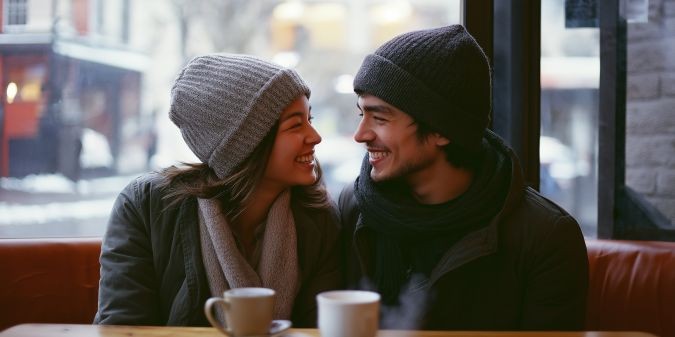Couple relaxing in a cafe with coffee