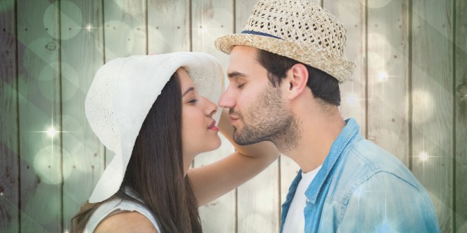 positive couple kissing